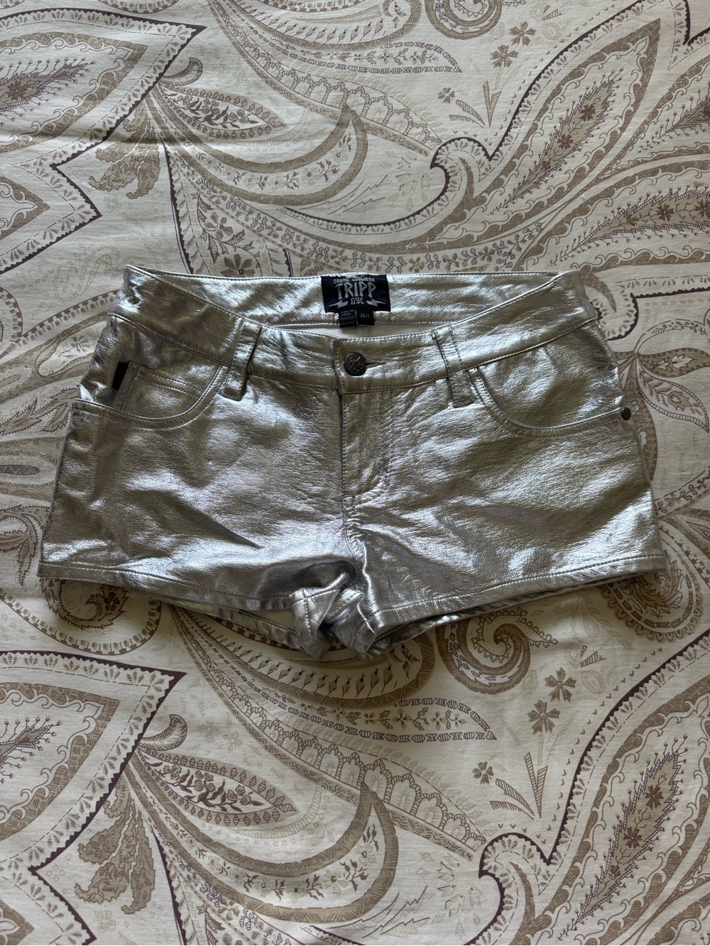 Tripp NYC Metallic Silver Low-Rise Denim Shorts Y2K